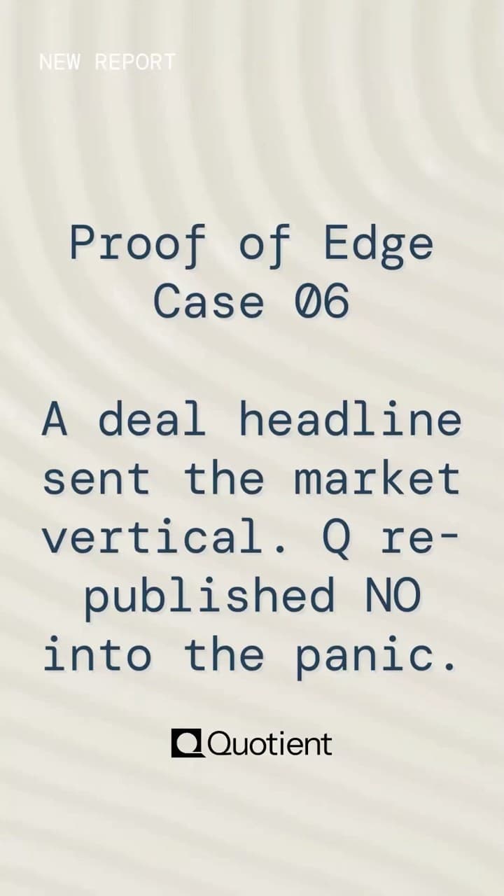 Thumbnail for the Quotient YouTube Short: Q re-published NO into the panic around the Iranian asset unfreezing market.